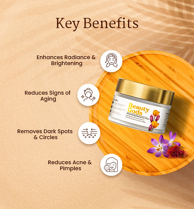 Beauty Gods Advanced Brightening Face Cream with 12% Kumkumadi Oil | Glowing, Clear & Even-Toned Skin | No Harmful Chemicals | Dermatologically Tested | 50g