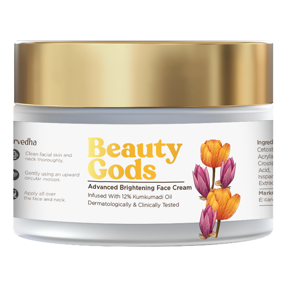 Beauty Gods Advanced Brightening Face Cream with 12% Kumkumadi Oil | Glowing, Clear & Even-Toned Skin | No Harmful Chemicals | Dermatologically Tested | 50g