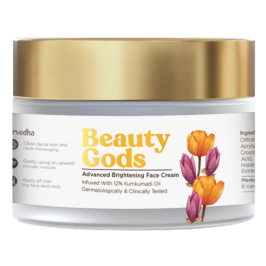 Beauty Gods Advanced Brightening Face Cream with 12% Kumkumadi Oil | Glowing, Clear & Even-Toned Skin | No Harmful Chemicals | Dermatologically Tested | 50g
